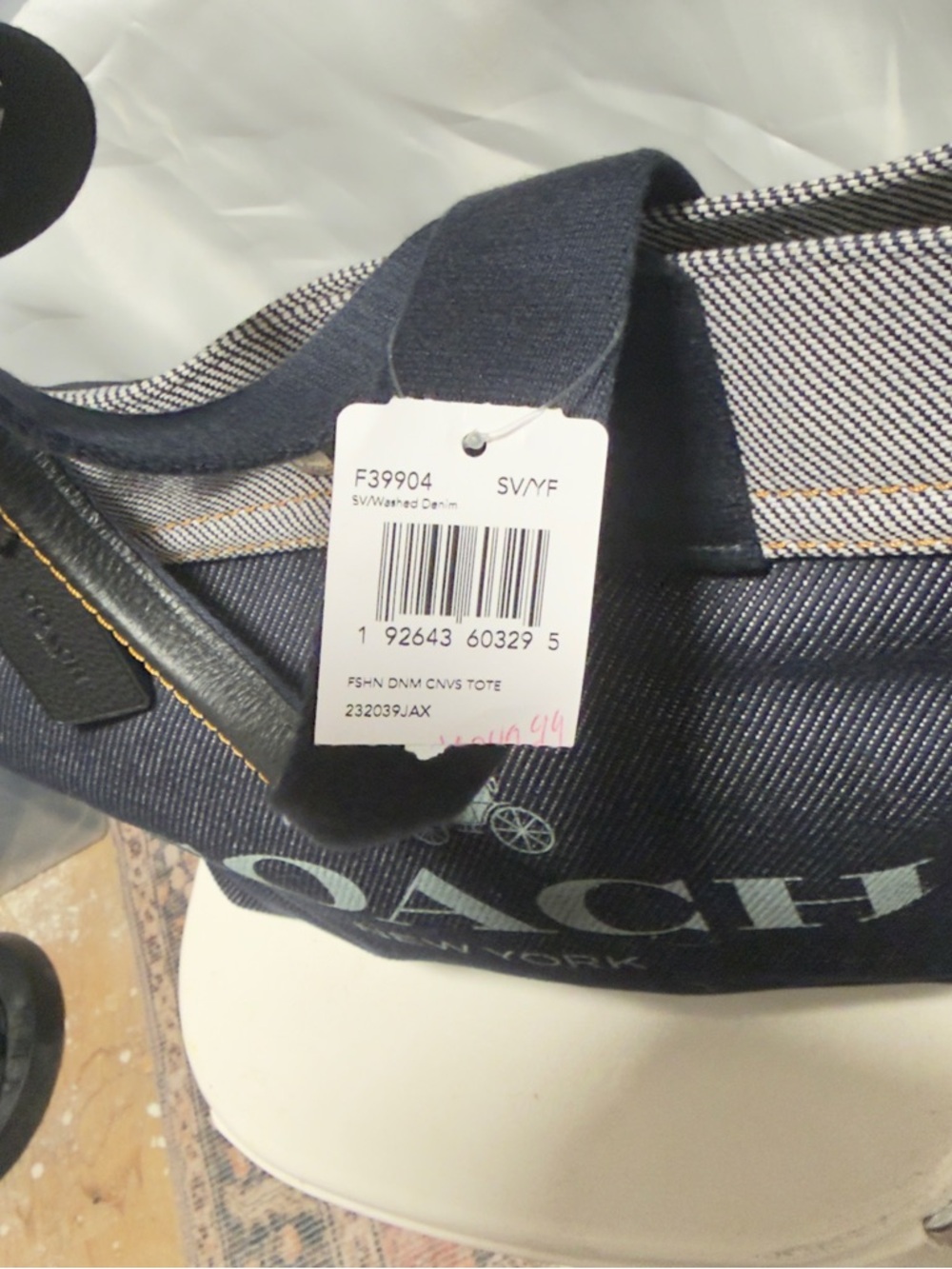 Coach Navy Demin Logo Canvas Tote - Picture 2 of 6